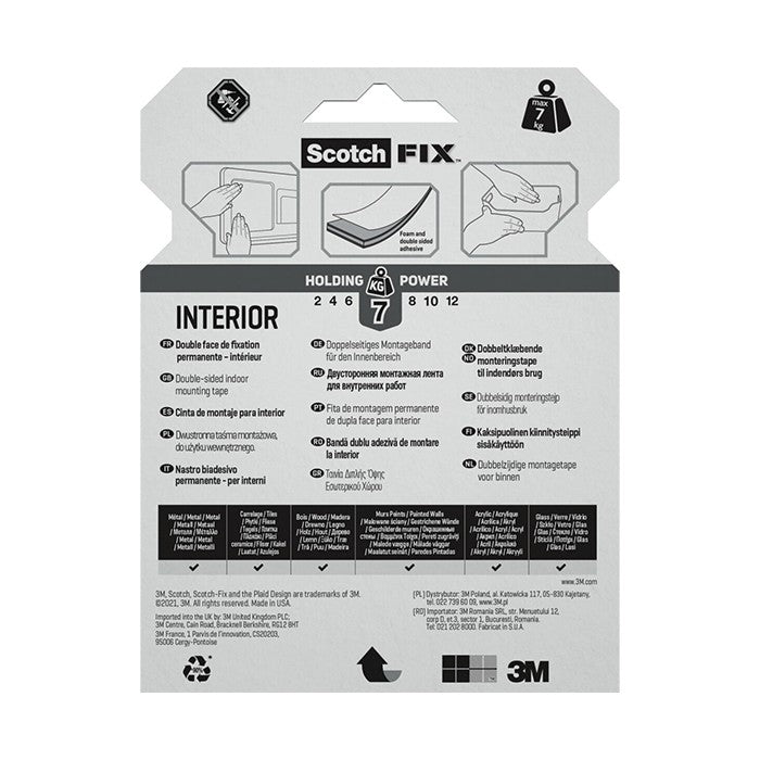Двойнолепящо тиксо 3M Scotch FIX 19мм х 5м до 7кг Интериор