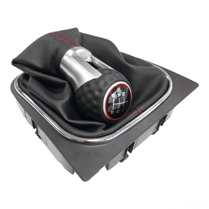 Топка за скоростен лост с маншон съвместима с VW Golf GTI 03-12 с 6 скорости - червен конец