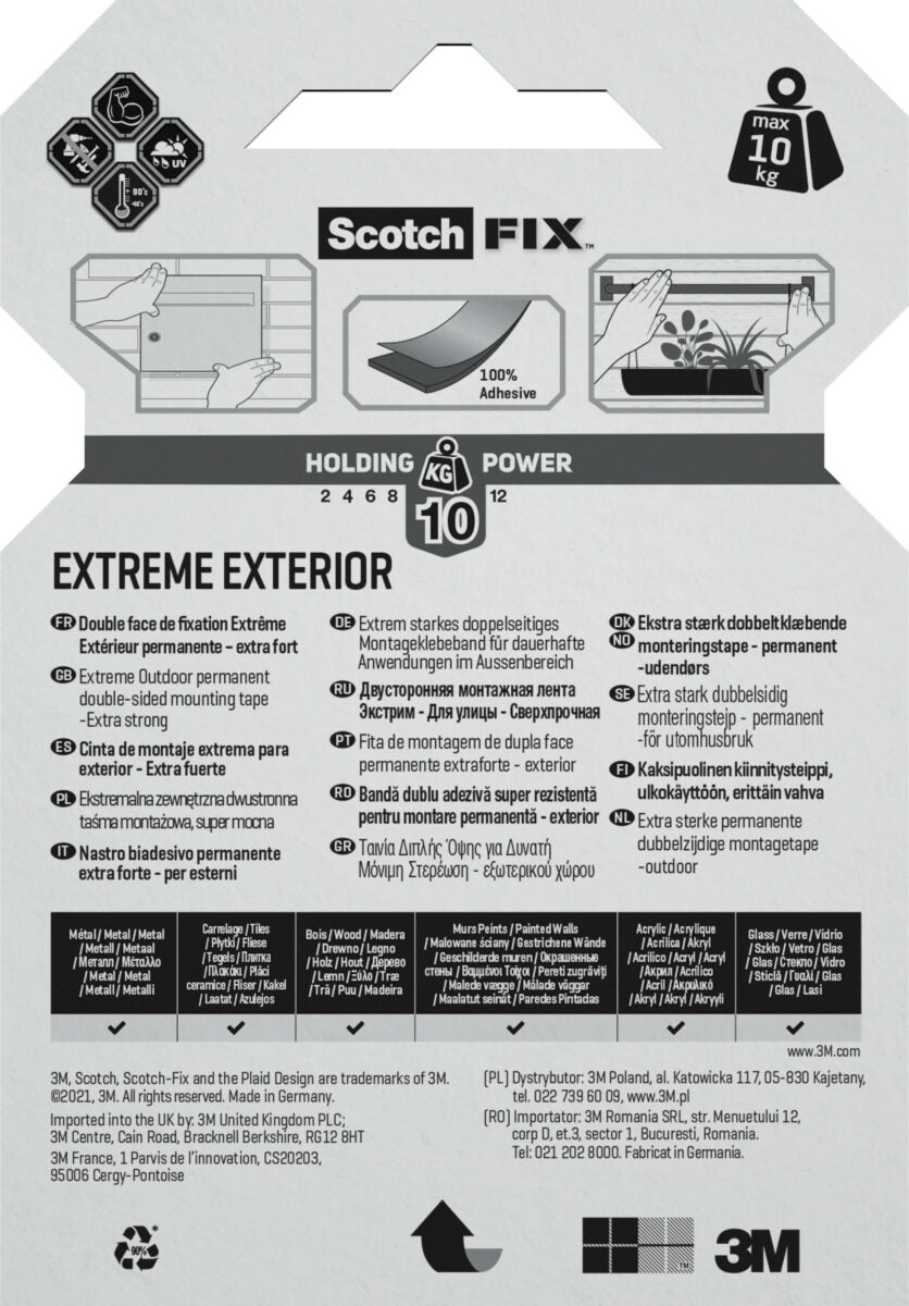 Двойнолепящо тиксо 3M Scotch FIX 19мм х 1.5м до 10кг Екстериор