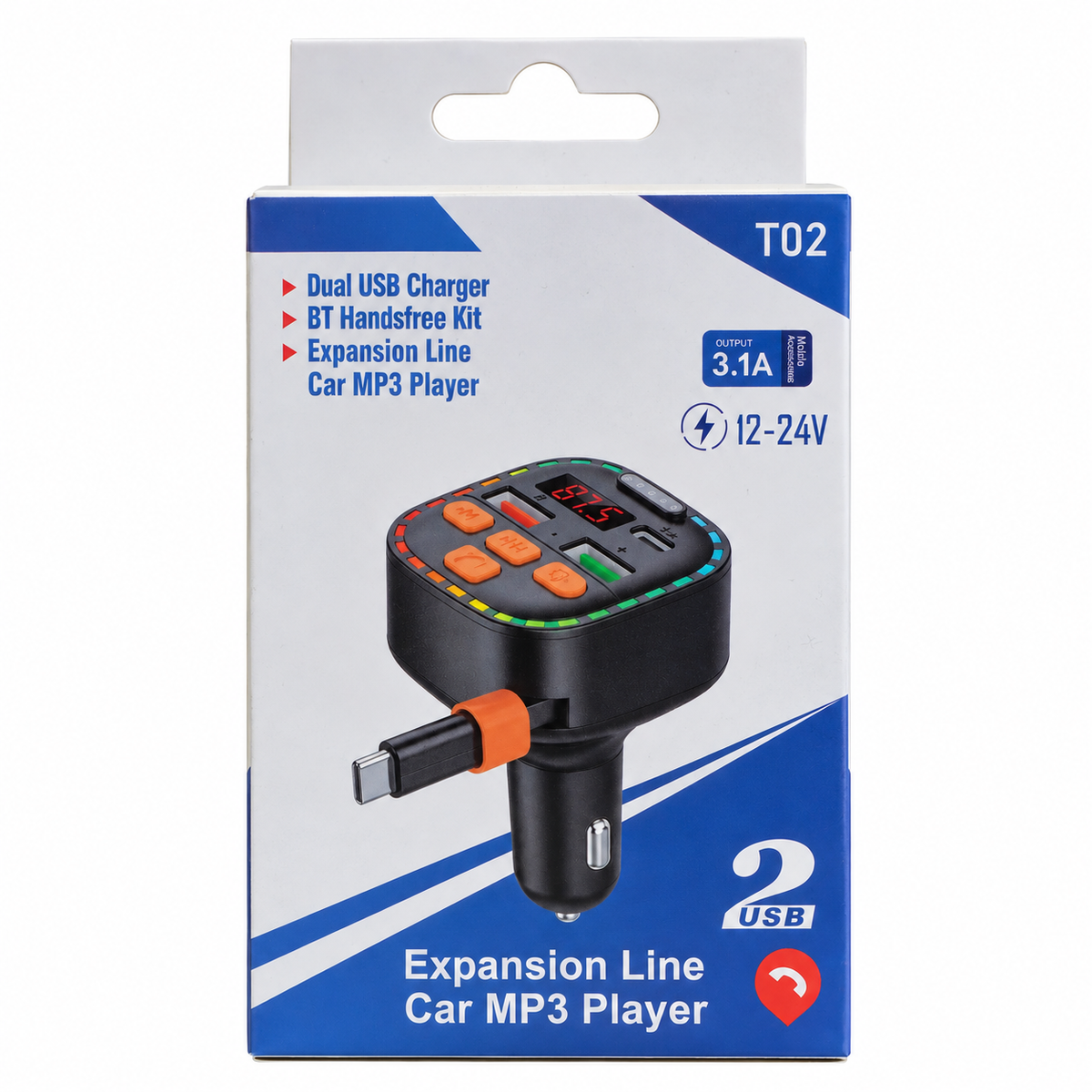 Трансмитер mP3 с TYPE C кабел и волтометър - PG657