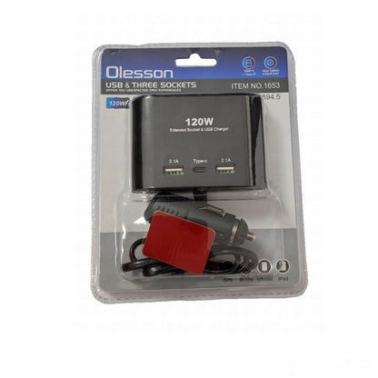Разклонител за запалка 3-ка + 2 USB + C-Type 1653
