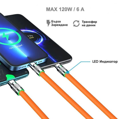 Кабел за зареждане 3 в 1 - PG69 (оранжев)