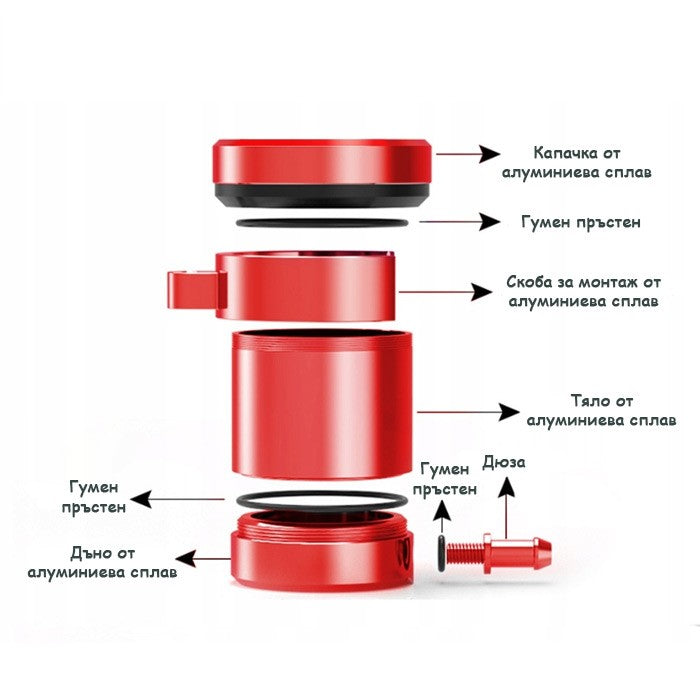 Резервоар за спирачна течност на мотоциклет PA855 - Черно и сиво