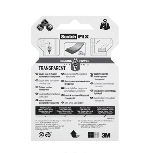 Двойнолепящо тиксо 3M Scotch FIX  19мм х 5м до 7кг Прозрачно
