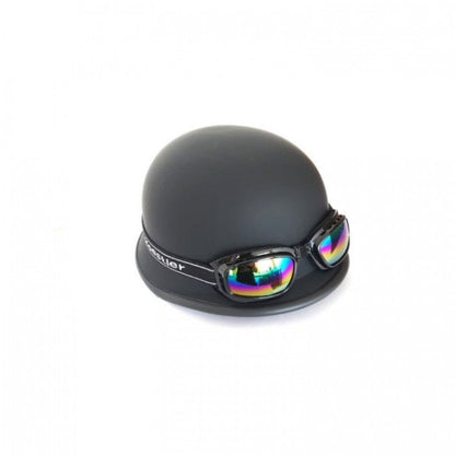 Ретро каска с очила тип немска - черен мат