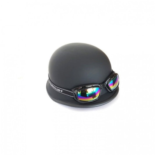 Ретро каска с очила тип немска - черен мат