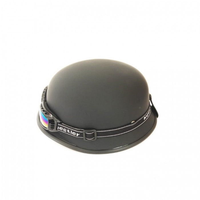 Ретро каска с очила тип немска - черен мат