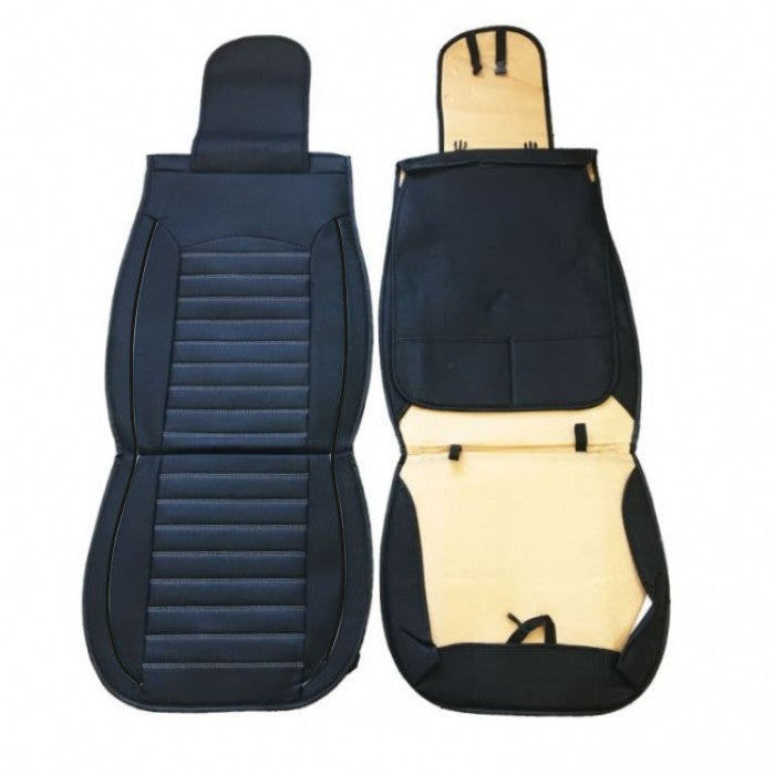 Комплект кожени универсални калъфи за седалки 2бр/к-т - Черно с черно