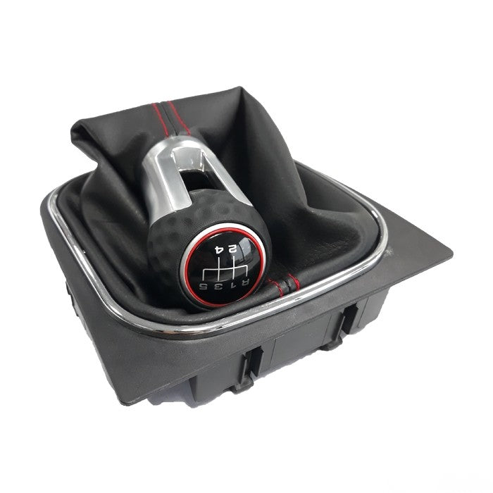 Топка за скоростен лост с маншон съвместима с VW Golf GTI 03-12 с 5 скорости - червен конец