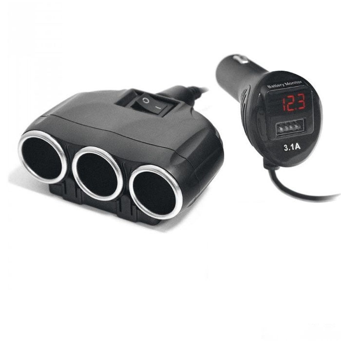 Разклонител за запалка 3-ка+волтметър 1634