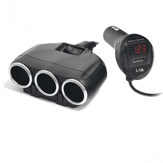 Разклонител за запалка 3-ка+волтметър 1634