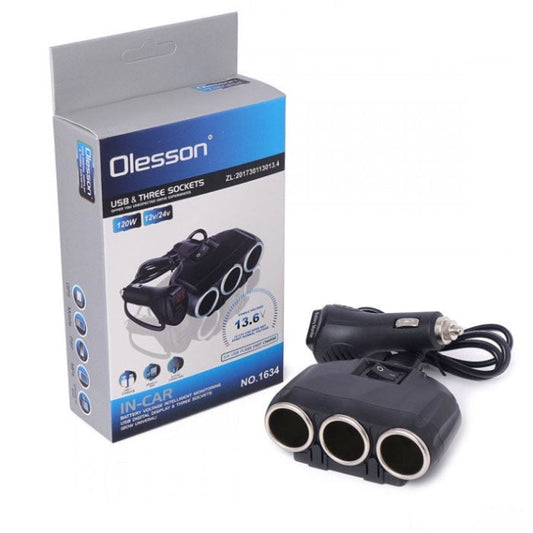 Разклонител за запалка 3-ка+волтметър 1634